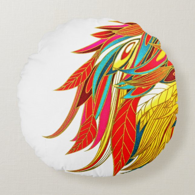Feather elegant modern colourful abstract art round cushion (Front)