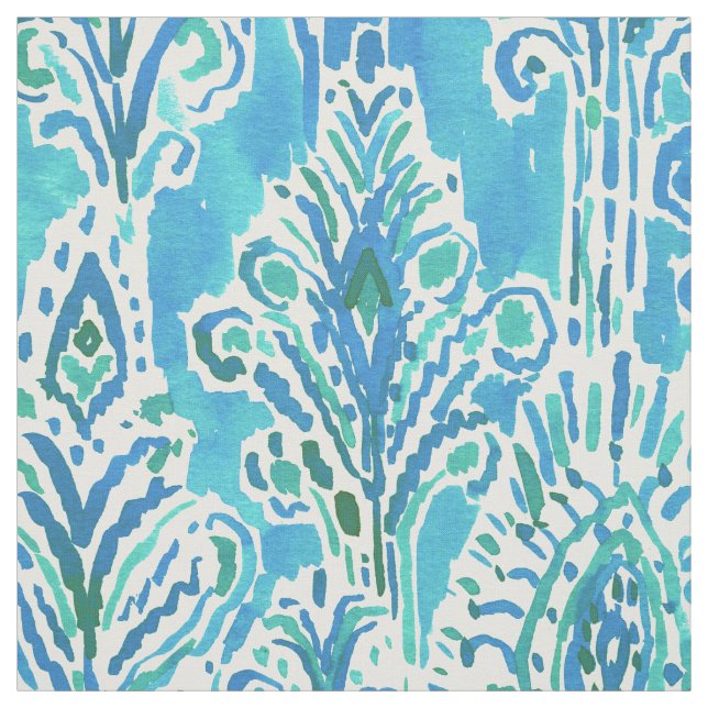 FEATHER FANCY Bold Boho Chic Ikat Watercolor Fabric (Swatch)