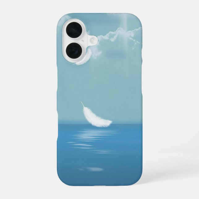 Feather Floating Over Ocean iPhone 16 Case (Back)