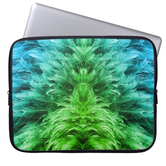 Feather fur fluffy look blue green gradient laptop sleeve (Front)
