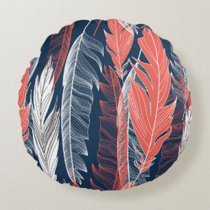 Feather Graphics, Beautiful Seamless Pattern. Round Cushion