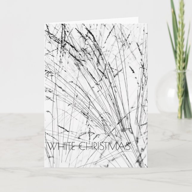 Feather Grass In Snow Vertical Holiday Card (Front)