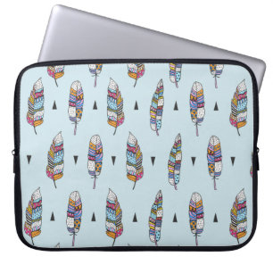 Feather hand drawn vintage pattern. Seamless boho Laptop Sleeve