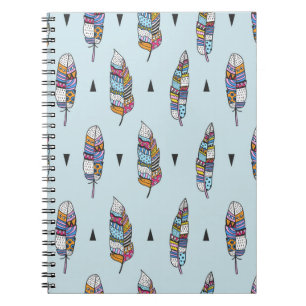Feather hand drawn vintage pattern. Seamless boho Notebook