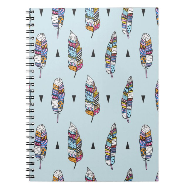 Feather hand drawn vintage pattern. Seamless boho  Notebook (Front)