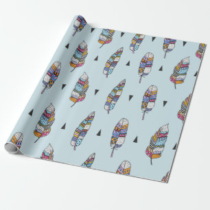Feather hand drawn vintage pattern. Seamless boho  Wrapping Paper