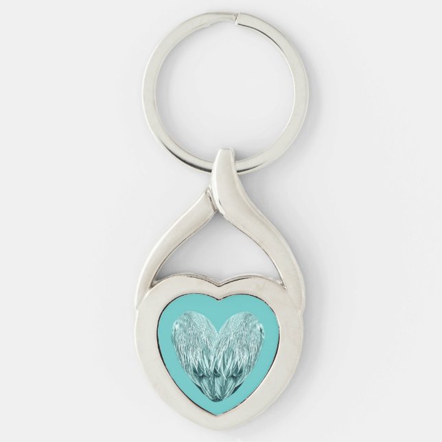 Feather heart in soft green key ring (Front)