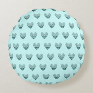 Feather heart in soft green round cushion
