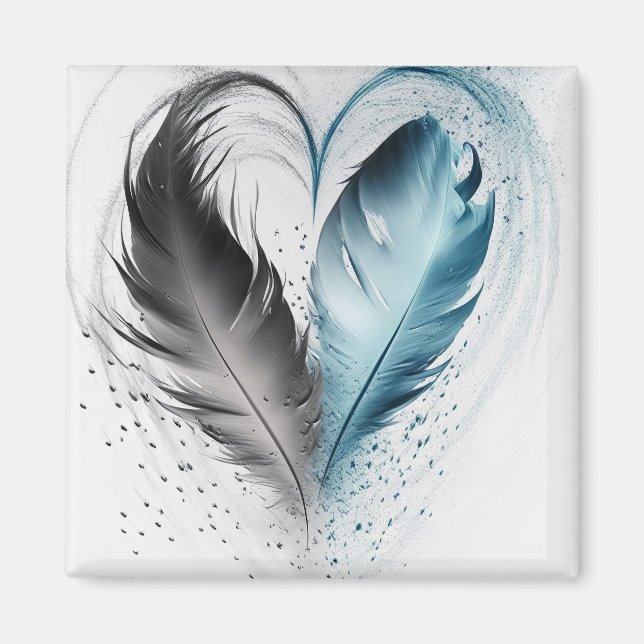 Feather Heart - Light Blue Magnet (Front)
