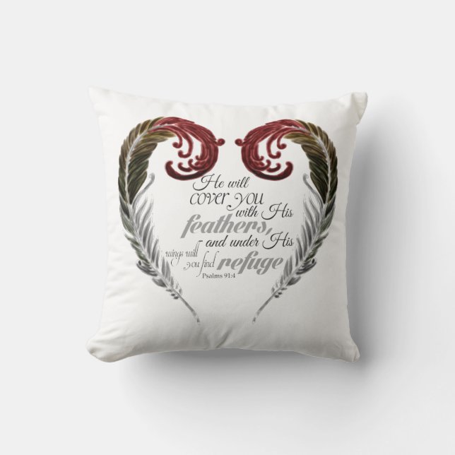 Feather Heart Scripture Pillow (Front)