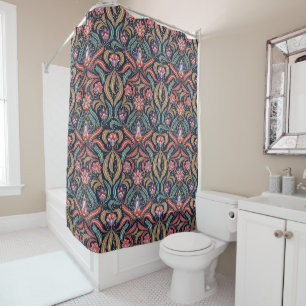Feather Leaves Damask Multi Colour Floral Shower Curtain