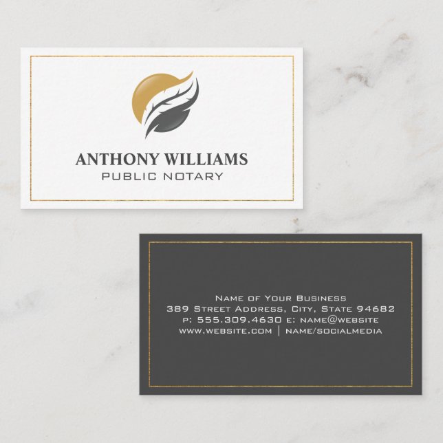 Feather Logo | Gold Border Frame Business Card (Front/Back)