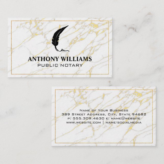 Feather Logo | Gold Border | Marble Business Card (Front/Back)
