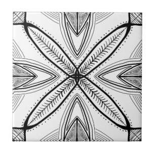 Feather Mandala Design with Transparent Background Tile