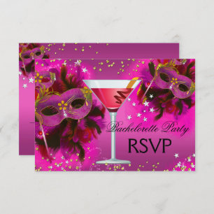 Feather Mask Masquerade Bachelorette RSVP Invitation