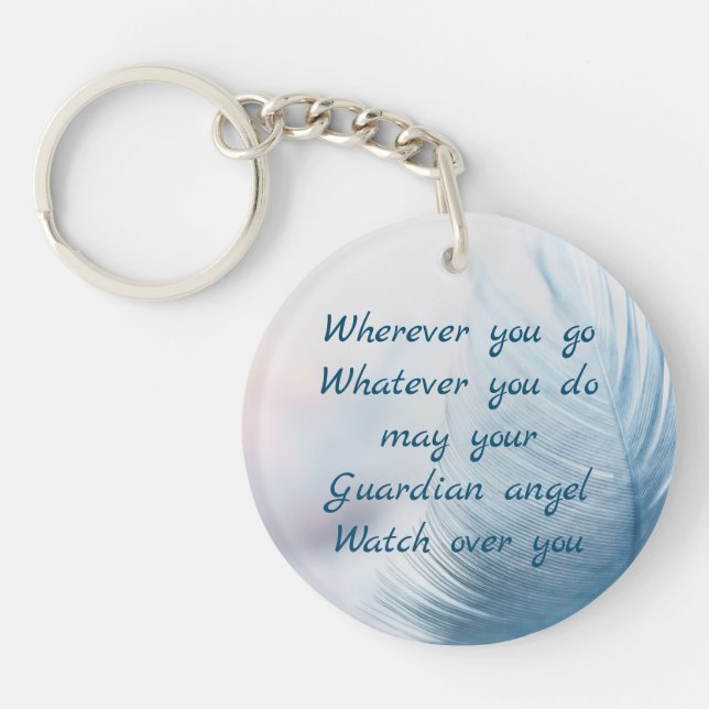 Feather May Your Guardian Angel Watch Over You Key Ring (Front)