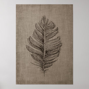 Feather no.2 with Faux Linen Taupe Background Poster