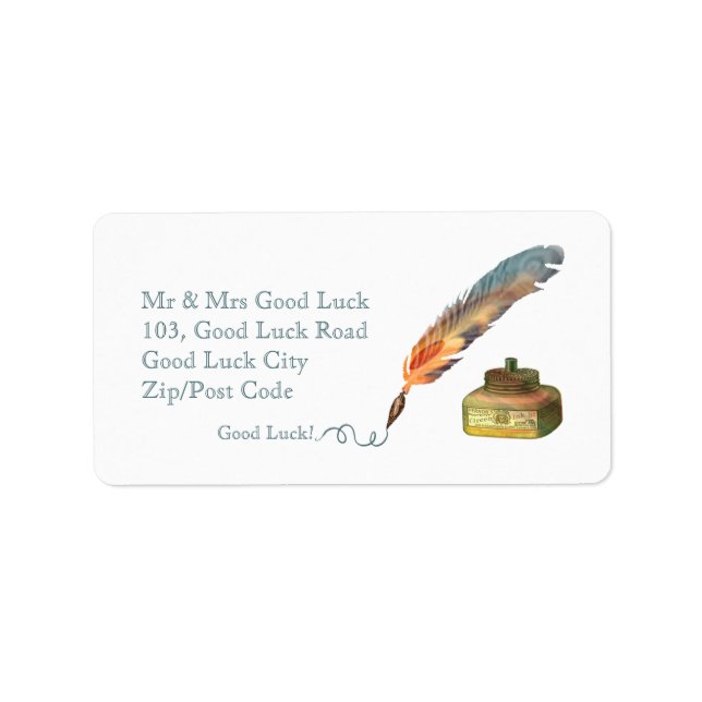 Feather Pen Good Luck Label (Front)