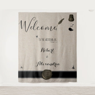Feather Pen & Inkwell Welcome Wedding Tapestry