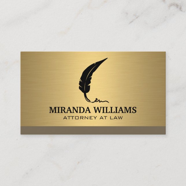 Feather Pen Logo | Gold Metallic Business Card (Front)