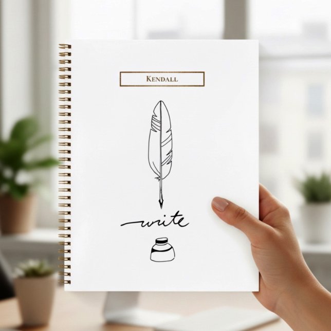 Feather Quill Custom Writing Gold Personalised Notebook (Personalized and elegant writer's notebook.)