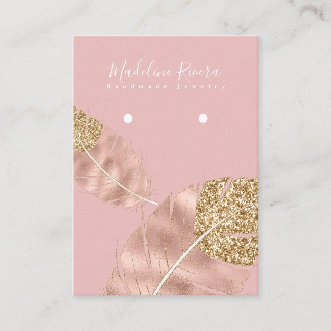 Feather Rose Gold Artisan Earring Display Card (Front)