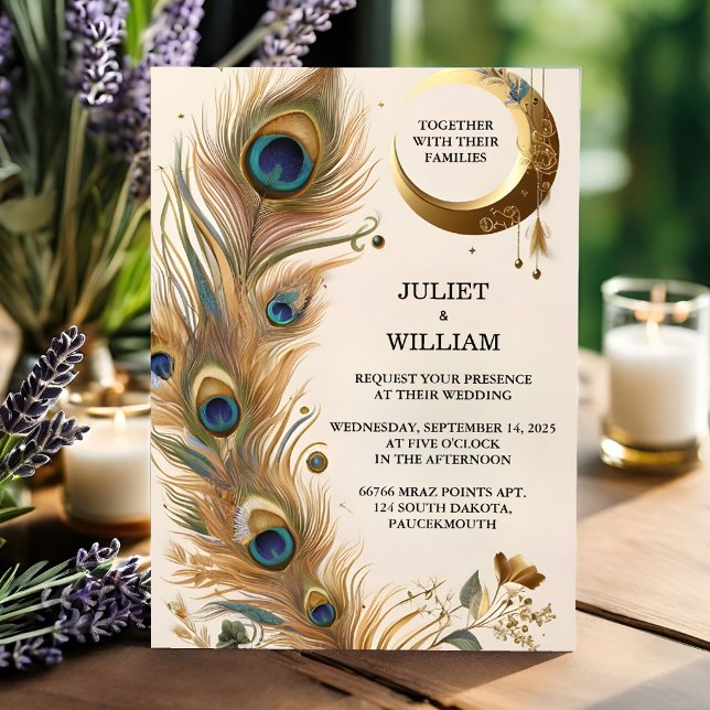 Feather Rustic Asian Sky Cloud Peacock Wedding Invitation (Creator Uploaded)