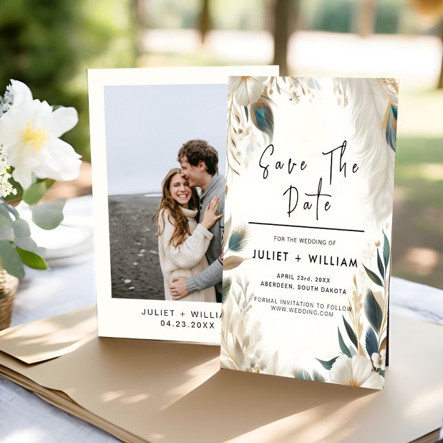 Feather Rustic Asian Sky Cloud Peacock Wedding Save The Date (Creator Uploaded)