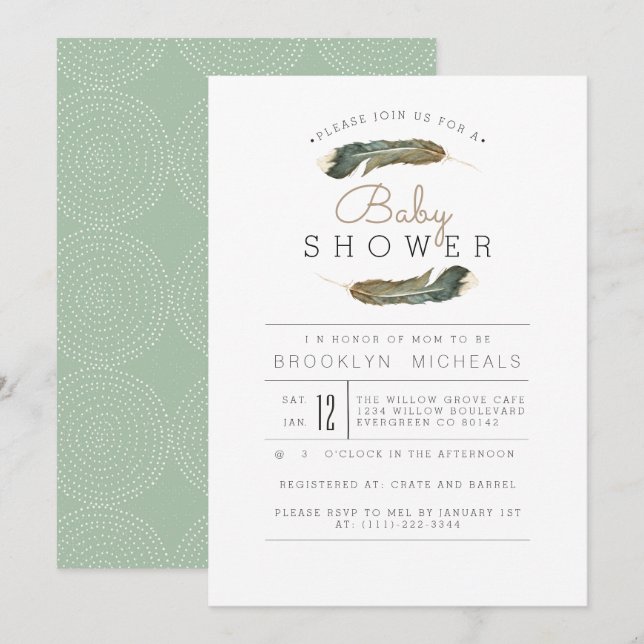 Feather Watercolor Baby Shower Invitation (Front/Back)