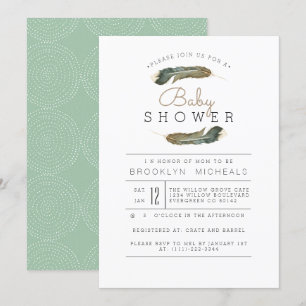 Feather Watercolor Baby Shower Invitation