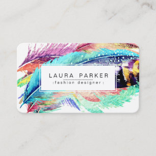 Feather Watercolor Bohemian Vintage Girly Chic Business Card