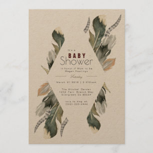 Feather Watercolor Boho Baby Shower Invite