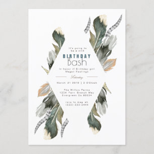 Feather Watercolor Boho Birthday Invite