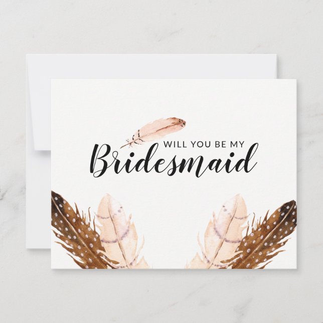 Feather Watercolor Bridesmaid Invitation (Front)