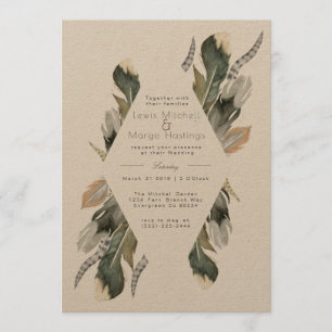 Feather Watercolor Diamond Overlay   Wedding Invitation