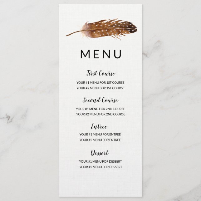 Feather Watercolor Menu Card (Front)