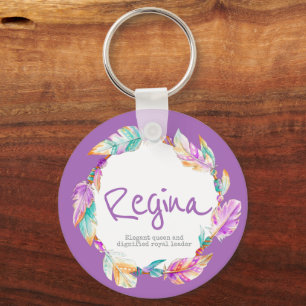 Feather watercolor name meaning aqua Regina Key Ring