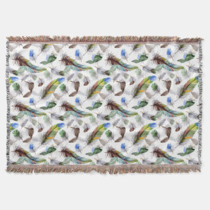 Feather Watercolor Pattern  Throw Blanket