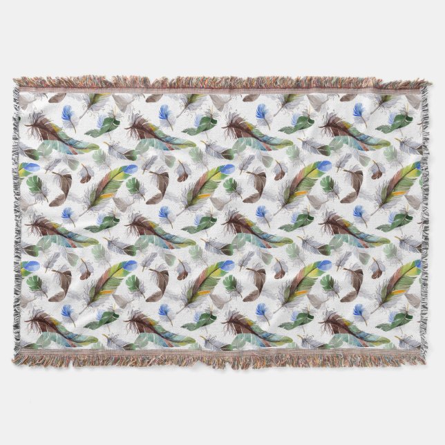 Feather Watercolor Pattern  Throw Blanket (Front)