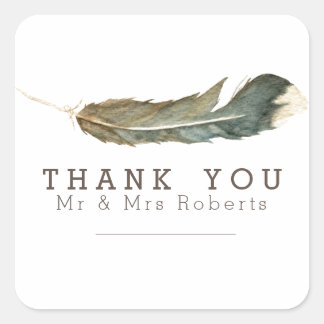 Feather Watercolor | Thank You Square Sticker