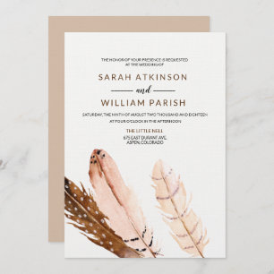 Feather Watercolor Wedding Invitation