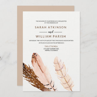 Feather Watercolor Wedding Invitation