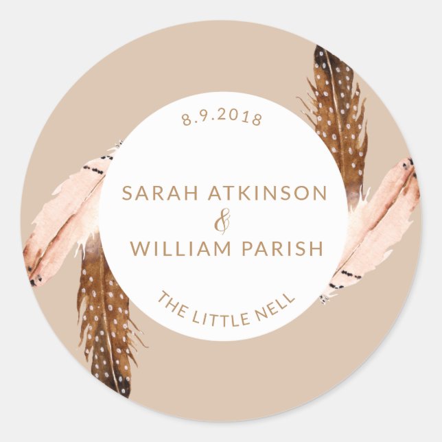 Feather Watercolor Wedding Sticker (Front)