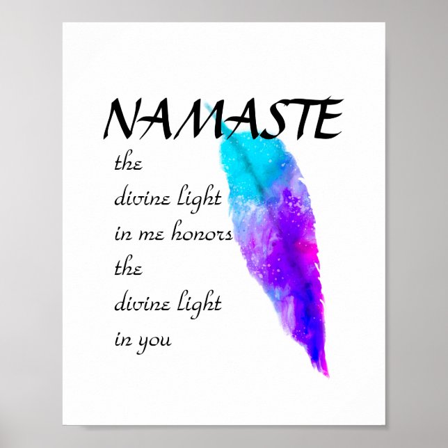 feather watercolor zen Namaste blue and purple Poster (Front)