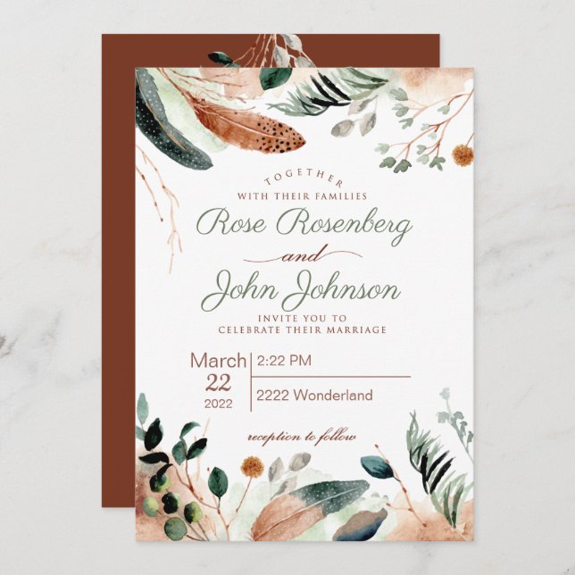 Feather Wedding Invitation (Front/Back)