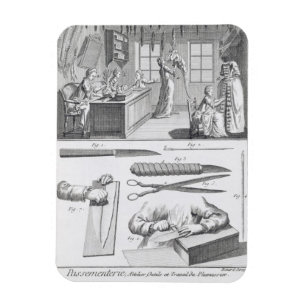 Feather workers and their tools, from the 'Encyclo Magnet