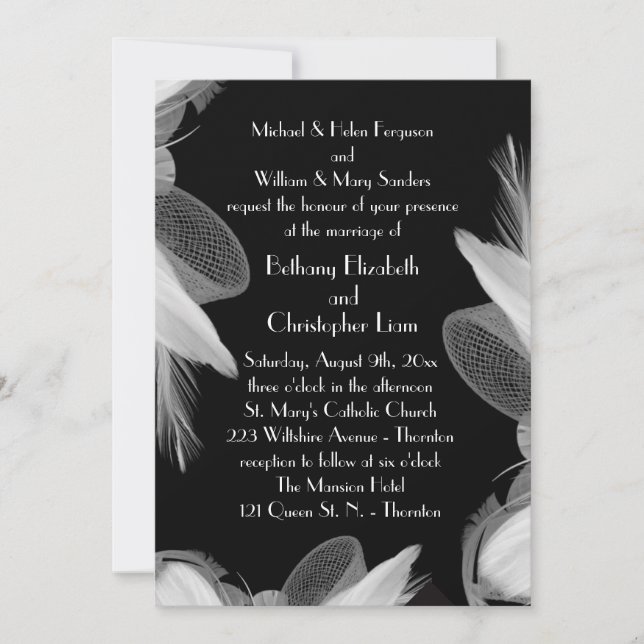 Feathered 1920's Wedding Invitation 3 (Front)