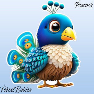 Feathered Baby Peacock, Peachick, Cartoon Graphic