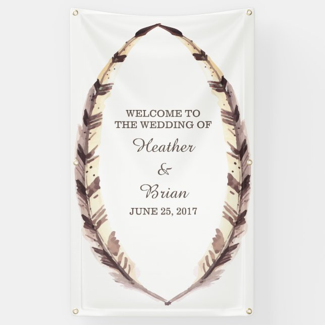 Feathered Border Wedding Banner (Vertical)