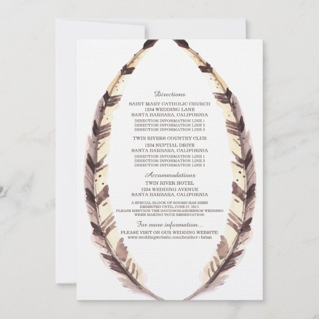 Feathered Border Wedding Information Card (Front)